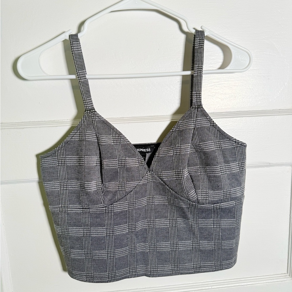 Express Black and White Plaid Top
